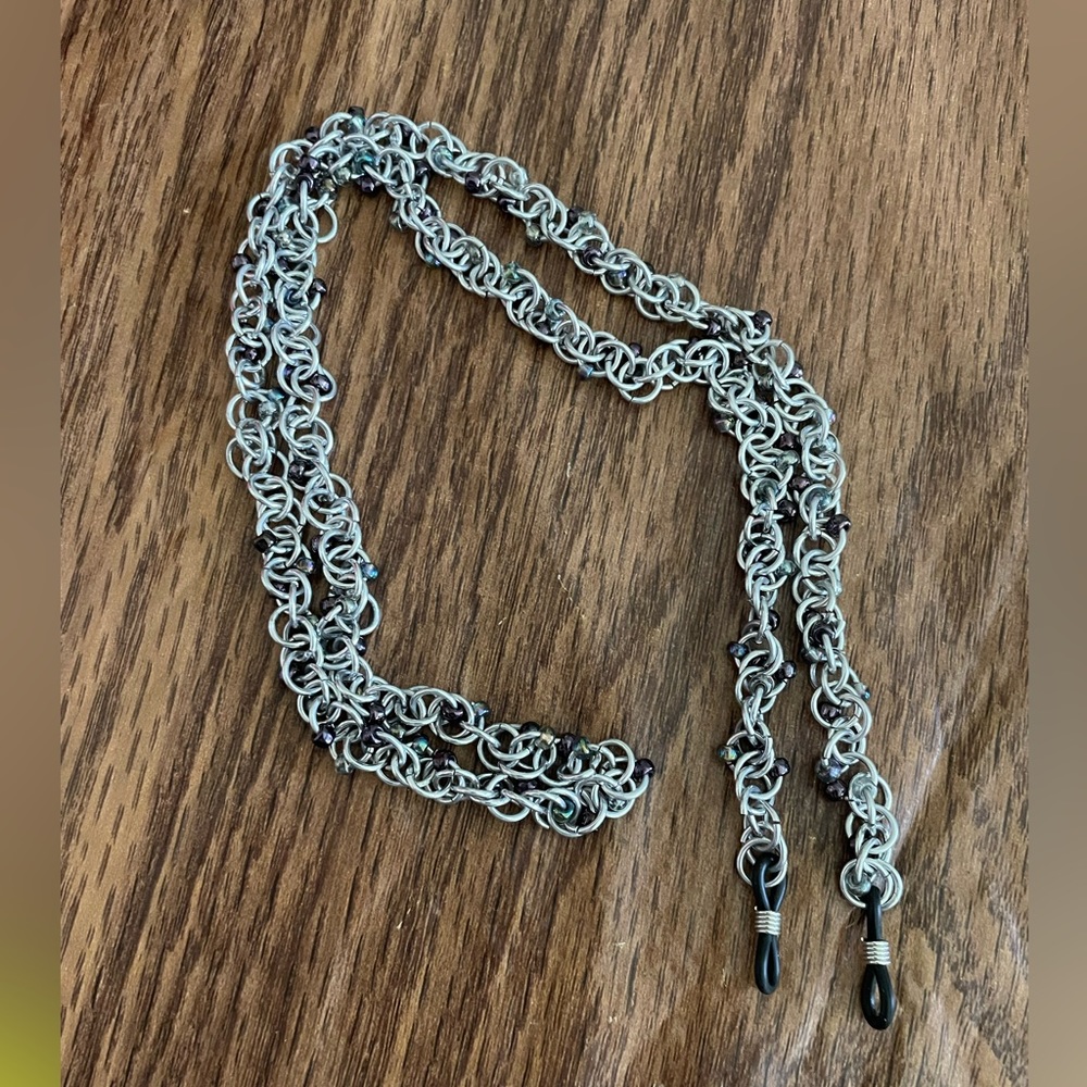 Local artisan crafted lightweight aluminum corded linked eyeglass holder